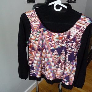 BALLA VALENTINA ITALIAN merino wool viscose multicolor artsy high neck blouse M
